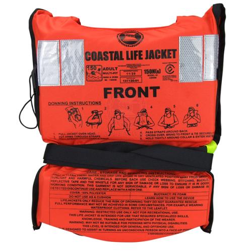LIFE JACKET COASTAL ORA/BLK ADULT