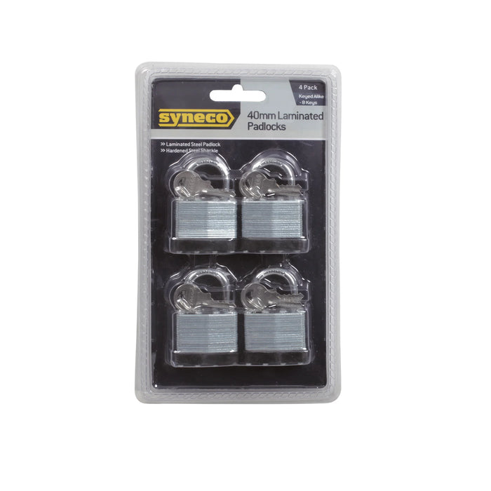 PADLOCK LAMINATED SYNECO 40MM 4PACK