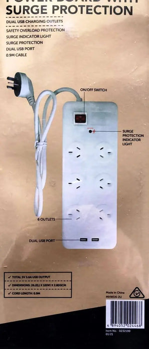 POWERBOARD SURGE PROTECT CLICK 6 OLET 2X