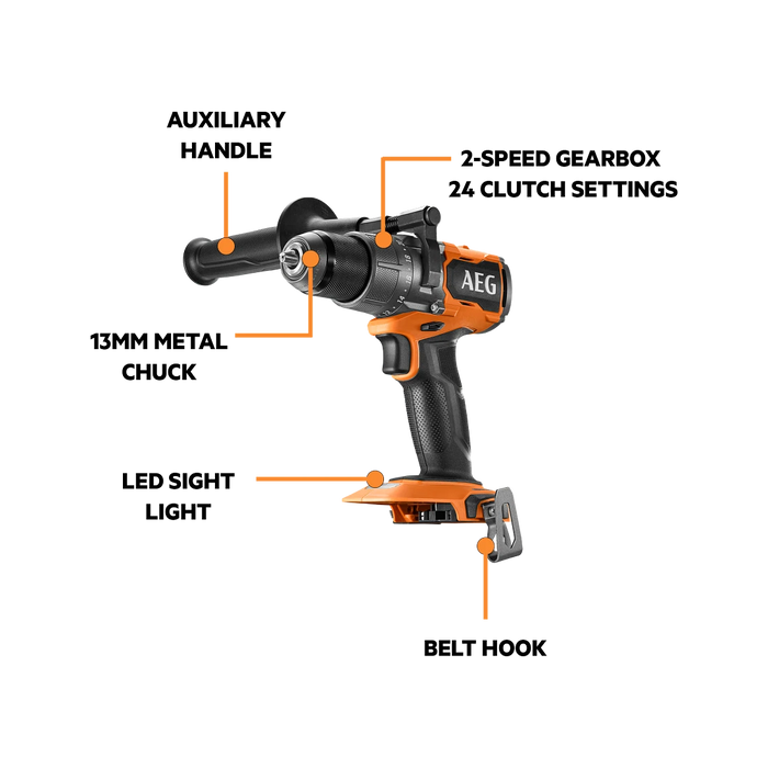 DRILL HAMMER C/L BL AEG 18V SKIN ONLY