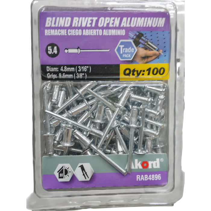 AKORD BLIND RIVET 4.8X9.6MM PB100