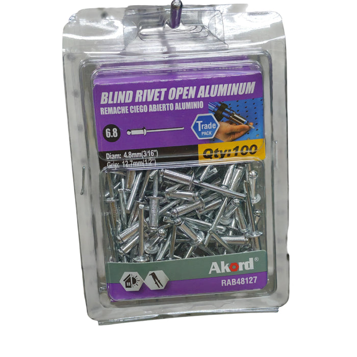 AKORD BLIND RIVETS 4.8X12.7MM PB100