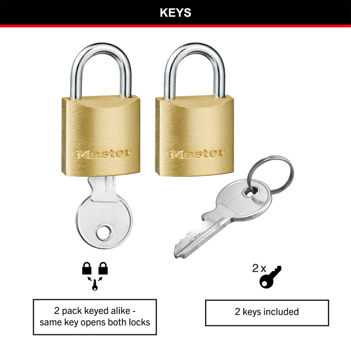 PADLOCK MASTERLOCK 20MM SOLID BRASS 2PK