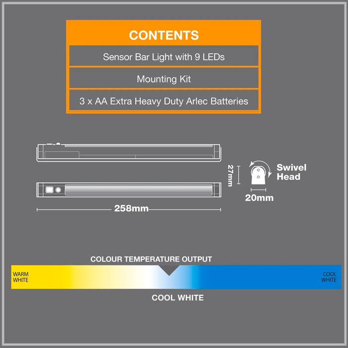 LIGHT CABINET LED ARLEC 9LED SIL BAT OP