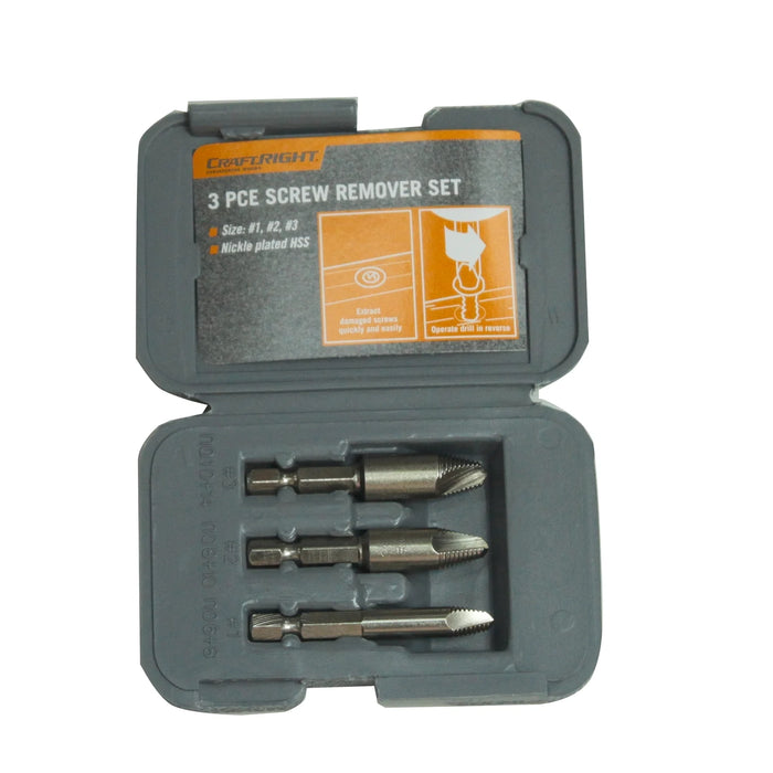 DRILL BIT SET CRAFTRIGHT 3PCE SCREW REMOVER