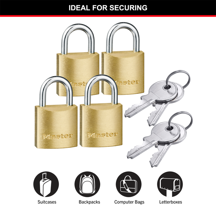 PADLOCK MASTERLOCK 20MM SOLID BRASS 4PK