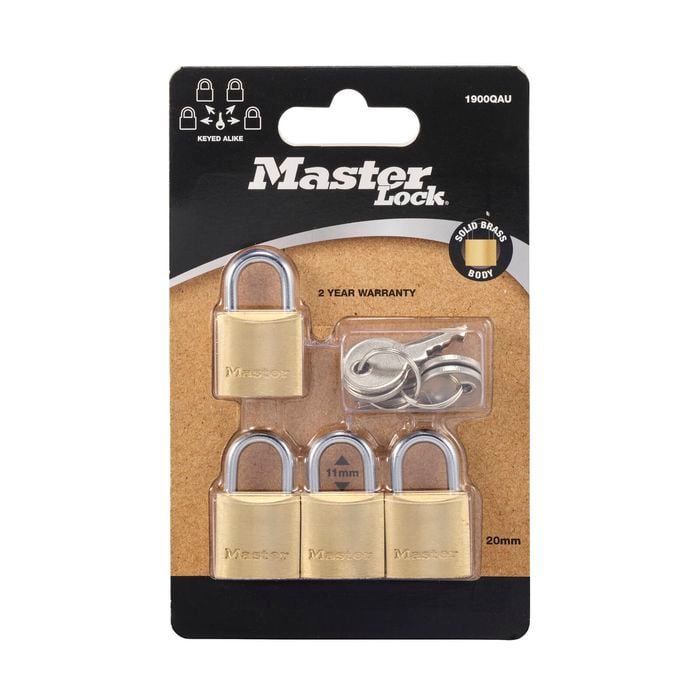 PADLOCK MASTERLOCK 20MM SOLID BRASS 4PK